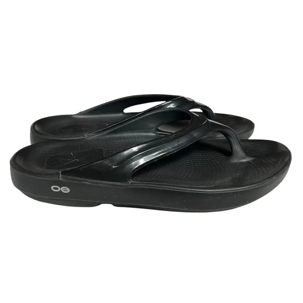Oofos Women’s Black Oolala Recovery Thong Sandal Slide Size 11 US